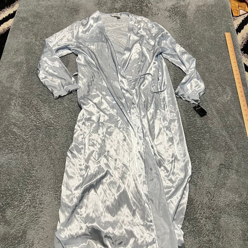 Delicates Robe Duster Womens Small Metallic Blue Satin *flaw
